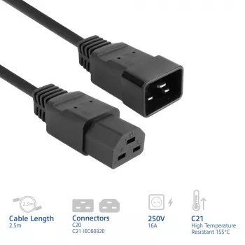 Toitejuhe ACT C20–C21 IEC60320 must 2,5 m, 16 A, 250 V