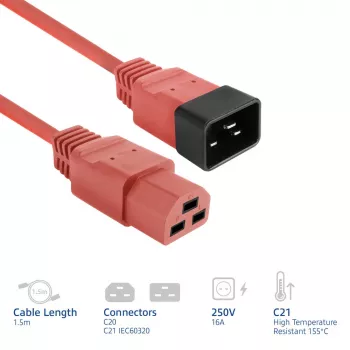 Toitejuhe ACT C20–C21 IEC60320 punane 1,5 m, 250 V 16 A