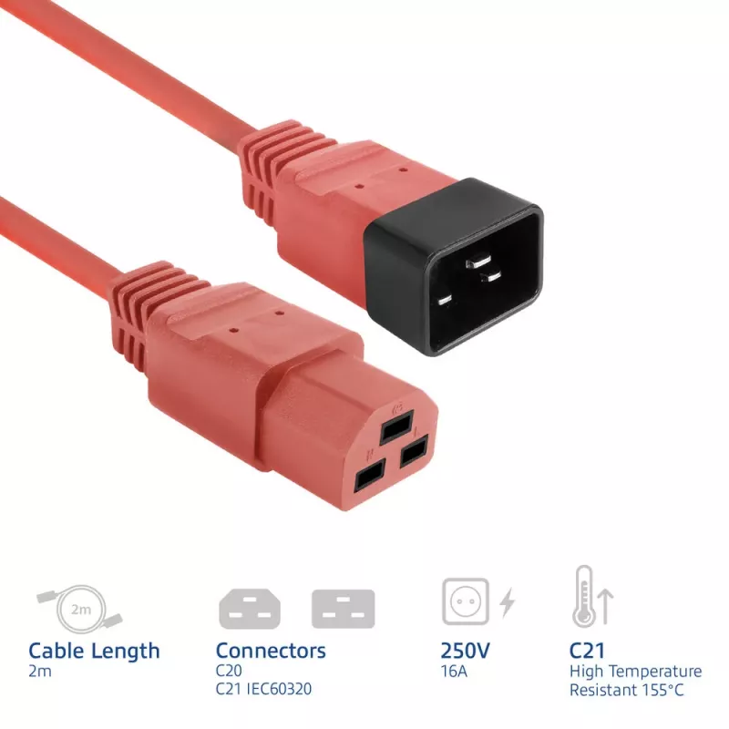 Powercord ACT C20–C21 IEC60320 punane 2 m, 16 A 250 V