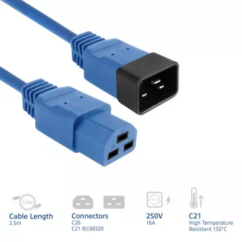 Toitejuhe ACT C20–C21 IEC60320 sinine 16A 250V 2,5 m