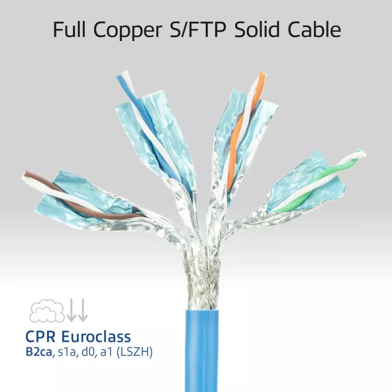 ACT sinine 85 meetrit S/FTP CAT6A B2ca PoE++ 100W paigalduskaabel, RJ45 isane - isane