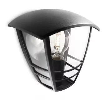 Philips myGarden Creek seinavalgusti 60 W E27, ilma pirnita, välisseinavalgustus, must, metall, IP44, aed, terrass, II