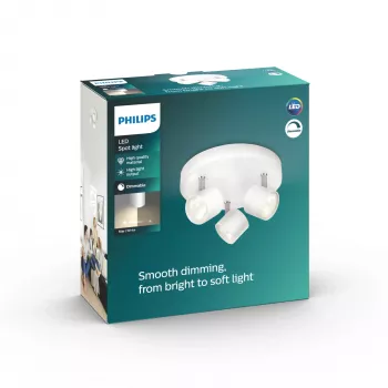 Lae-/seina prožektor Philips Tuhmistatav LED Star 3x 16,5 W, 2700 K, 1500 lm, IP20, valge