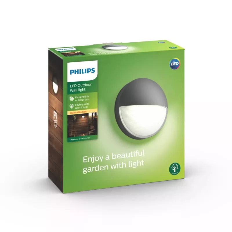 Philips myGarden Capricorn välisseinalamp 5,5 W LED, antratsiit, alumiiniumkorpus, fikseeritud pirn, 214×78×214 mm