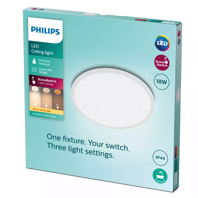 Laelamp Philips Functional Super õhuke 18 W LED, ümmargune, valge, mittevahetatav pirn, 220–240 V