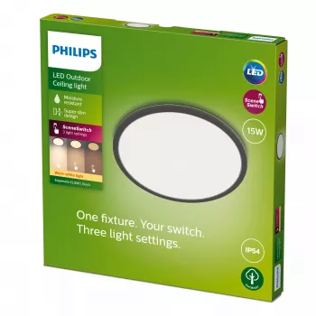 Philips Superslim laelamp 15 W, must, metall, plastik, IP54, terrass, aed, II, kaasaegne