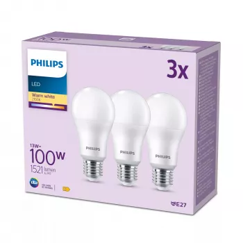 Philips Bulb 100W A65 E27 x3, 13 W, 100 W, E27, 1521 lm, 15000 h, soe valge