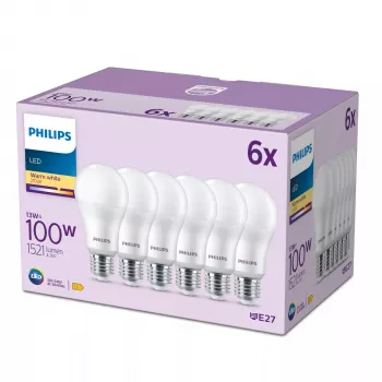 Philips Bulb 100W A65 E27 x6, 13 W, 100 W, E27, 1521 lm, 15000 h, soe valge