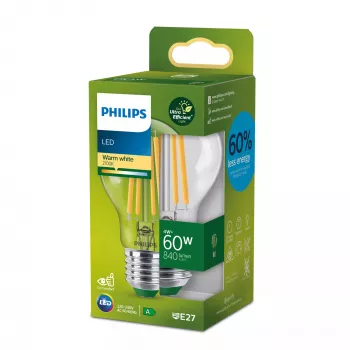 Philips Filament Bulb Clear 60W A60 E27, 4 W, 60 W, E27, 840 lm, 50000 h, Soe valge