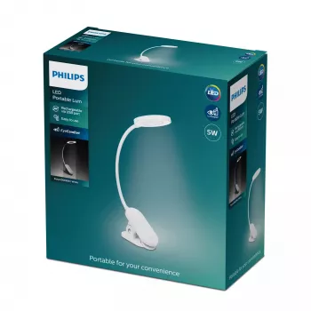 Philips Functional Forys klambriga laualamp, valge, plastik, magamistuba, elutuba, kontor, kaasaegne, IP20, III