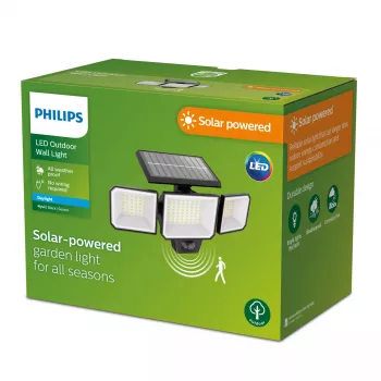 Turvavalgustus Philips Securit 8,7 W LED-päikesevalgusti 5000 K, 4 V aku, must plastkorpus