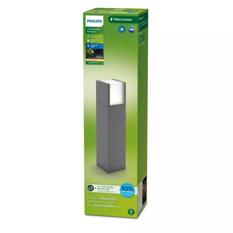 Välistingimustesse mõeldud posti-/teevalgusti Philips Arbour 3,8 W LED antratsiit, 220–240 V, metallkorpusega