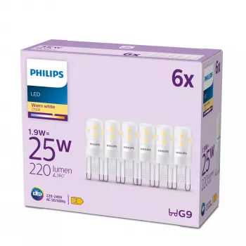 Philips Capsule 25 W G9 G9 x6, 1,9 W, 25 W, G9, 220 lm, 15 000 h, soe valge