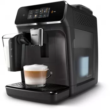 Espressomasin Philips EP2334/10 – täisautomaatne tööpinnal, sisseehitatud keraamiline kohviveski, piimapaak, AquaClean filter, puuteekraan, must