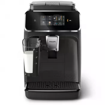 Espressomasin Philips EP2334/10 – täisautomaatne tööpinnal, sisseehitatud keraamiline kohviveski, piimapaak, AquaClean filter, puuteekraan, must