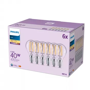 Philips hõõglambiga küünal selge 40W P45 E14 x6, 4,3 W, 40 W, E14, 470 lm, 15000 h
