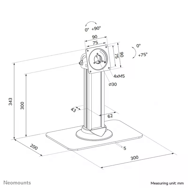 Tahvelarvuti lauahoidik Neomounts DS15-631BL1 — universaalne lukustatav hoidik, toetab kuni 3 kg, must