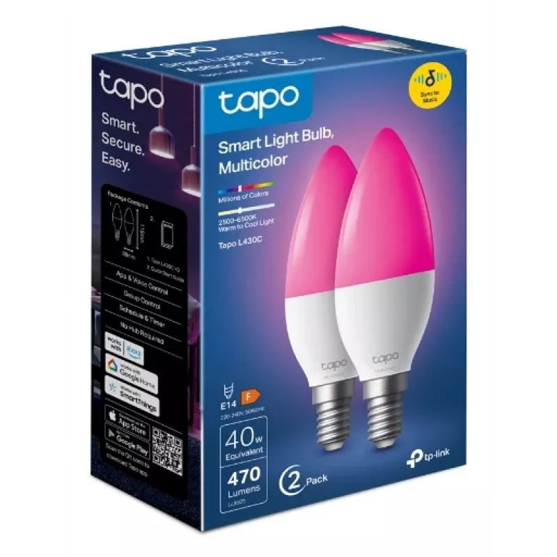 TP-Link Tapo L430C nutipirn, 2-pakk, mitmevärviline, E14
