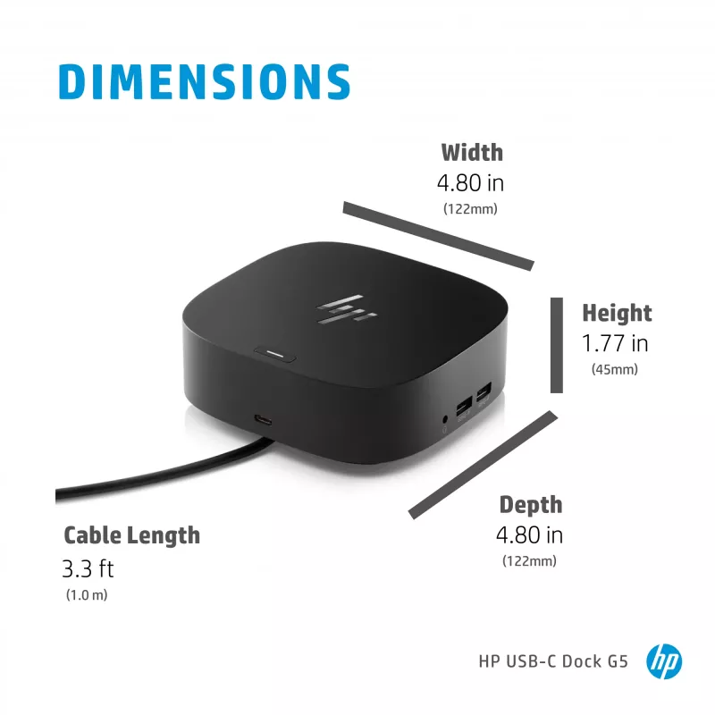 HP USB-C Dock G5 juhtmega USB 3.2 Gen 1 USB-C must 100W