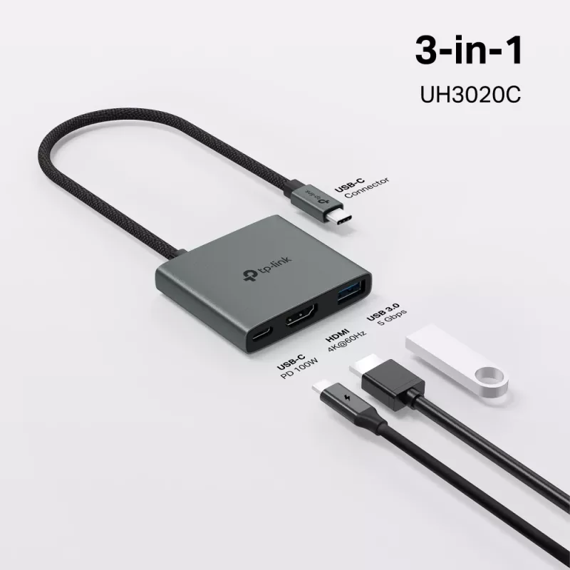 TP-Link UH3020C liidesejaotur USB USB-C 5000 Mbit/s Hall