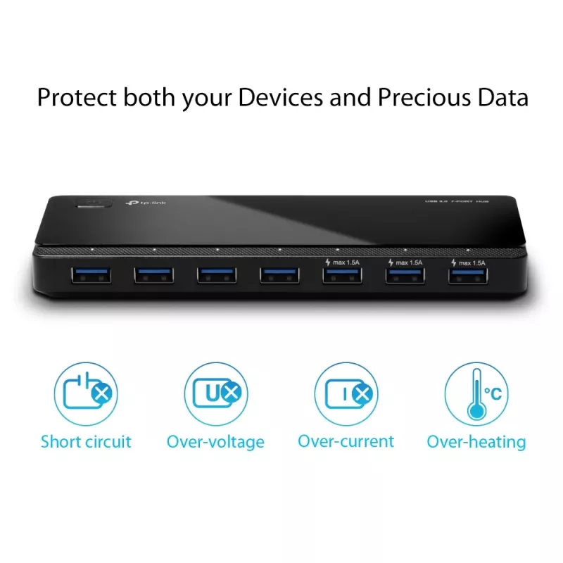 TP-Link UH700 liidese jaotur USB 3.2 Gen 1 (3.1 Gen 1) Micro-B 5000 Mbit/s Must