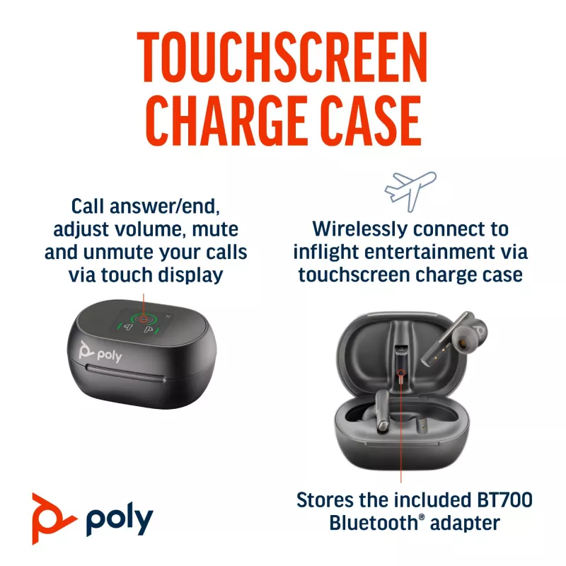 HP Poly Voyager Free 60+ UC Carbon Must Earbuds +BT700 USB-C Adapter +Touchscreen Charge Case