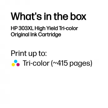 HP 303XL kõrge tootlikkusega kolmevärviline originaal tindikassett, tsüaan, magenta, kollane, 1 tk, 415 lehekülge