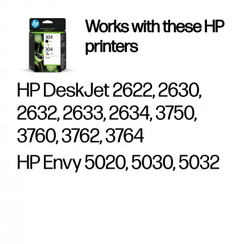 HP 304 2-pack Must/Tri-color Originaal tindikassetts, Must, Tsüaan, magenta, Kollane, Pigmentpõhine tint, 2 tk, 120 lehekülge, 100 lehekülge
