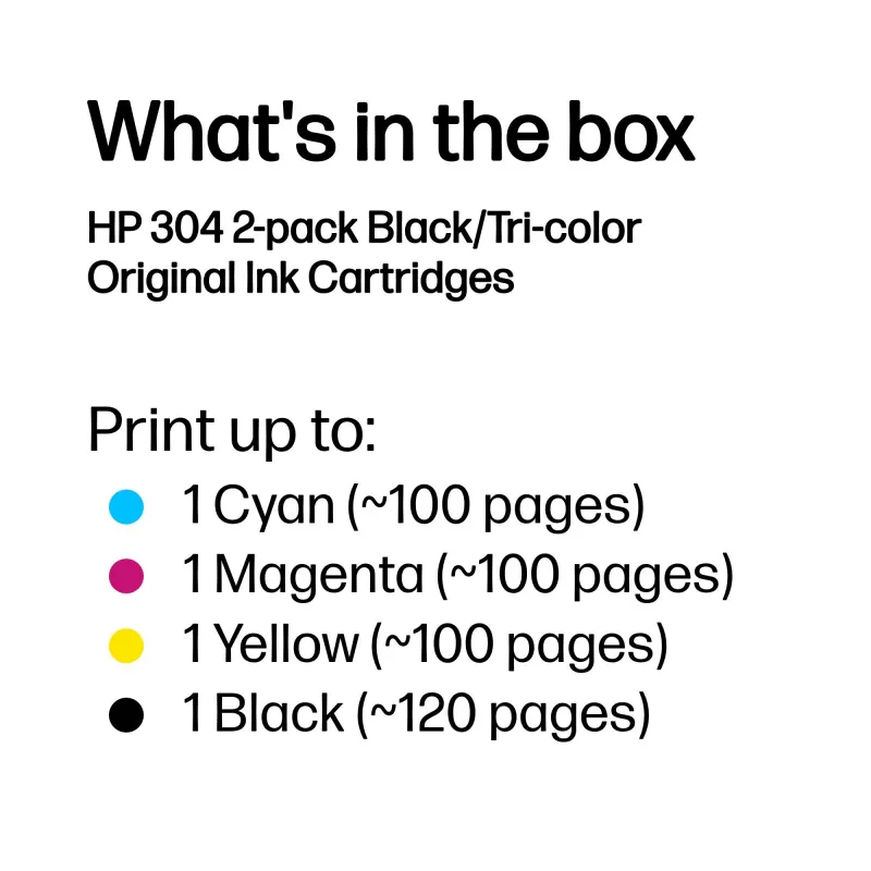 HP 304 2-pack Must/Tri-color Originaal tindikassetts, Must, Tsüaan, magenta, Kollane, Pigmentpõhine tint, 2 tk, 120 lehekülge, 100 lehekülge