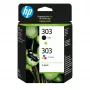 HP 303 2-pack Must/Tri-color Originaal tindikassetid, must, tsüaan, magenta, kollane, pigmendipõhine tint, 2 tk, 200 lehekülge