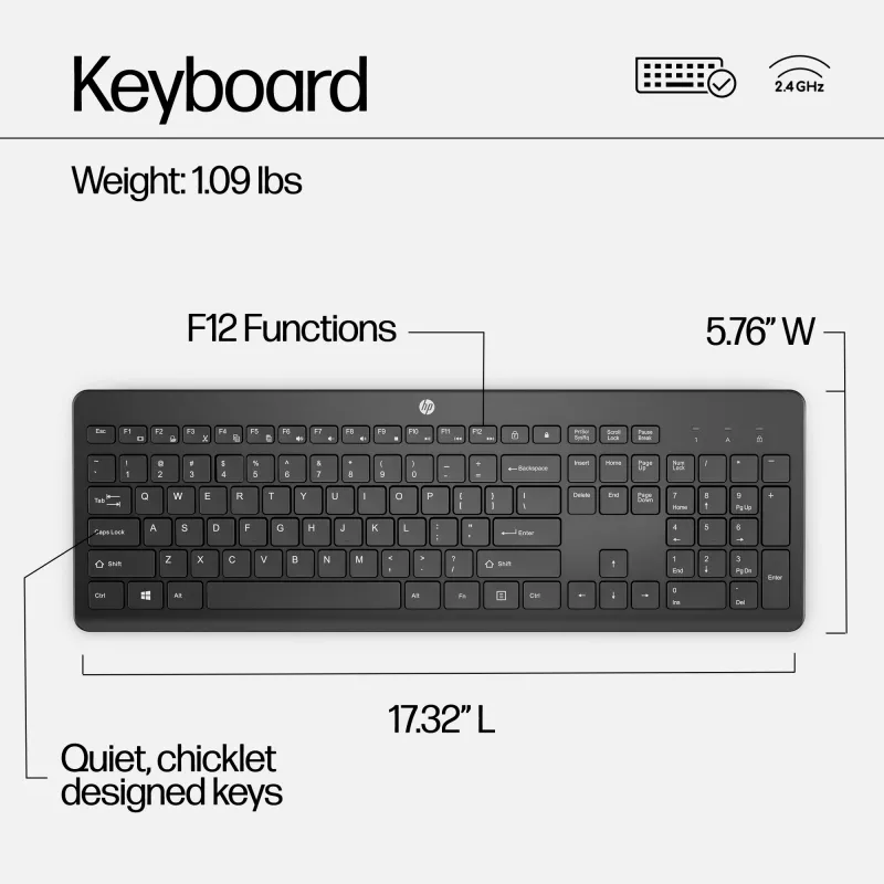 HP 230 Wireless hiir and klaviatuur Combo, Must, hiir included