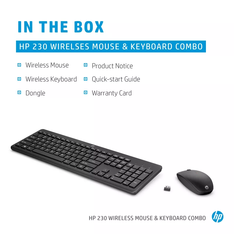 HP 230 Wireless hiir and klaviatuur Combo, Must, hiir included