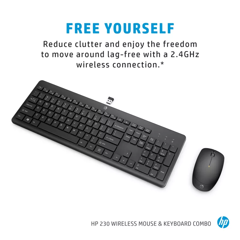 HP 230 Wireless hiir and klaviatuur Combo, Must, hiir included
