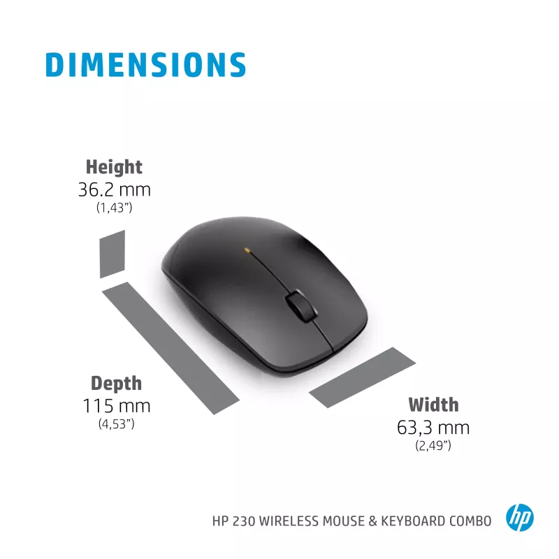 HP 230 Wireless hiir and klaviatuur Combo, Must, hiir included