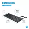 HP 150 juhtmega klaviatuur täissuuruses USB must 1m kaabel