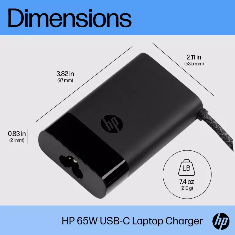 HP USB-C 65 W sülearvuti laadija, sülearvuti, siseruumides, 90 V, 65 W, 5 - 20 V, 1,6 A