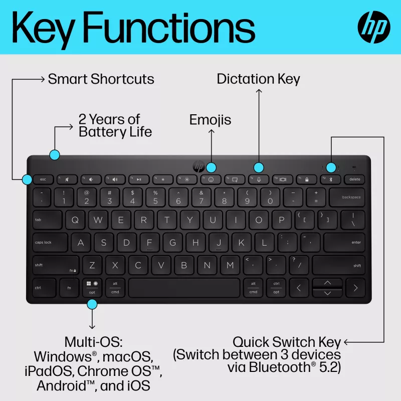 HP 350 Compact Multi-Device Bluetooth klaviatuur
