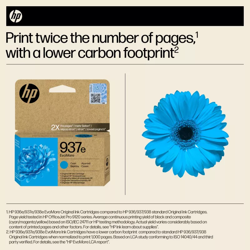 HP 937e EvoMore tsüaan originaal tindikassett, tsüaan, 1 tk, 1650 lehekülge