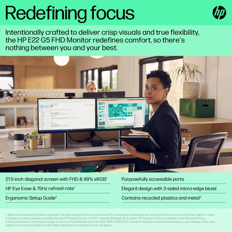 HP E-Seeria E22 G5 FHD Monitor, 54,6 cm (21,5 tolli), Full HD, LCD, 5 ms