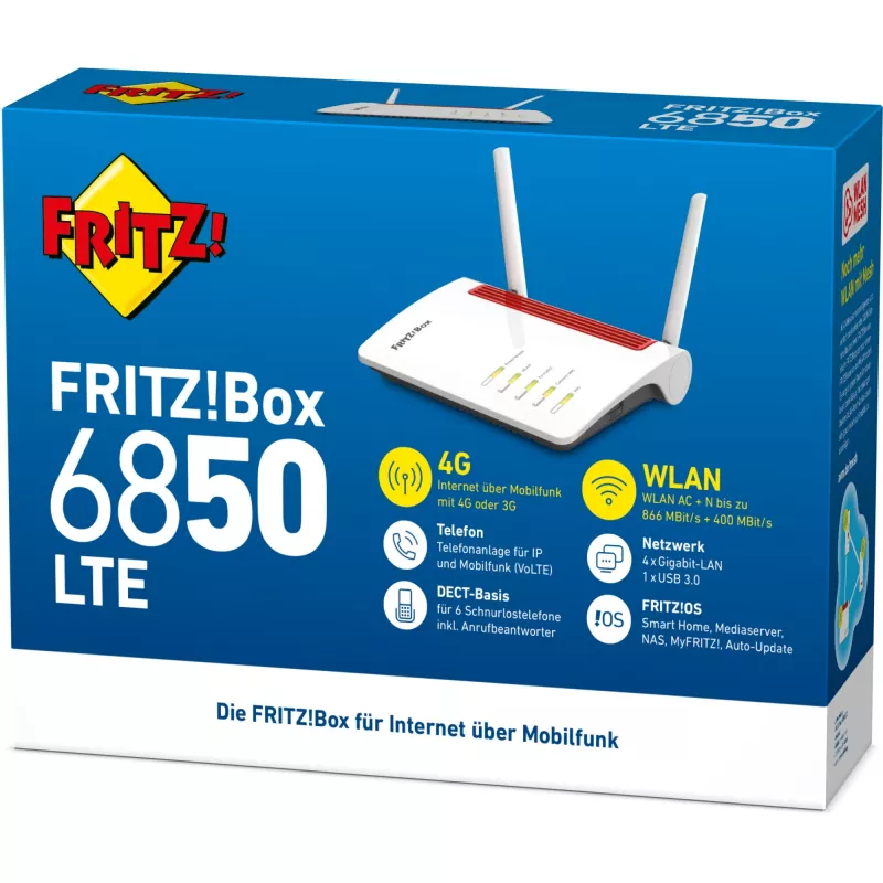 Karp FRITZ 6850 LTE traadita ruuter Gigabit Ethernet kaheriba (2,4 GHz / 5 GHz) 4G Valge