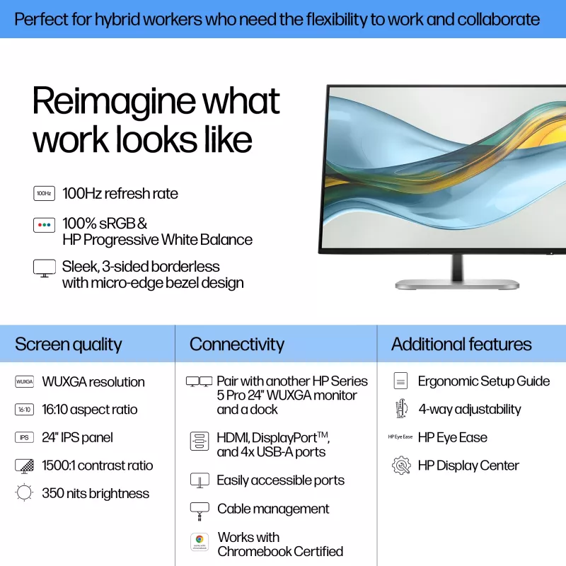 HP Series 5 Pro 24-tolline WUXGA monitor - 524pn, 61 cm (24 tolli), WUXGA, LCD, 5 ms, must