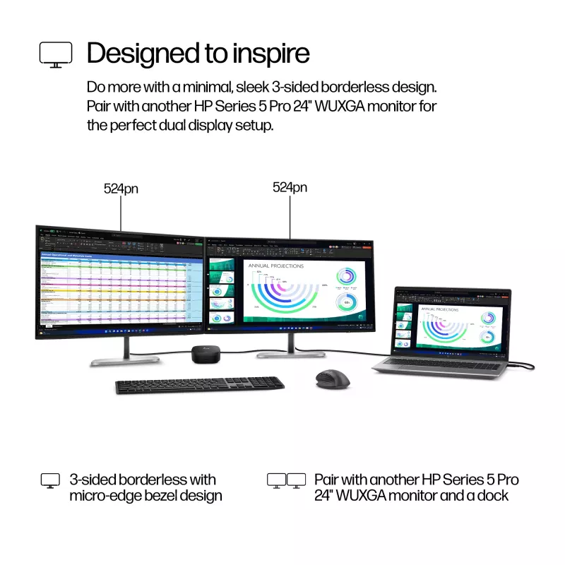 HP Series 5 Pro 24-tolline WUXGA monitor - 524pn, 61 cm (24 tolli), WUXGA, LCD, 5 ms, must