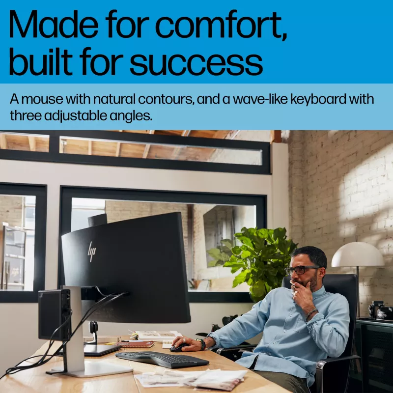 Juhtmevaba klaviatuuri ja hiire komplekt HP 685 Comfort — Täissuuruses kumer klaviatuur, RF Wireless + Bluetooth, must, hiirega