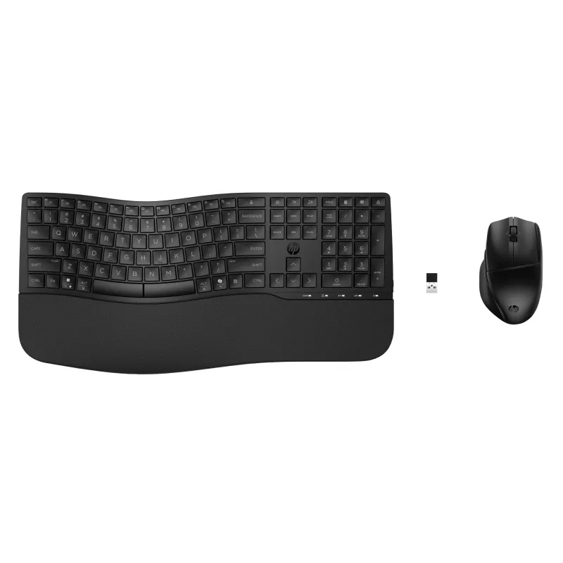 Juhtmevaba klaviatuuri ja hiire komplekt HP 685 Comfort — Täissuuruses kumer klaviatuur, RF Wireless + Bluetooth, must, hiirega