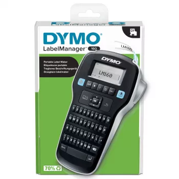DYMO LabelManager ™ 160 QWERTZ, QWERTZ, D1, termosiirde, 180 x 180 DPI, 12 mm/s, must, hõbedane