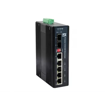LevelOne 6-pordine Gigabit-tööstuslüliti, 1 x SFP, 1 x SFP/RJ45 Combo, -40 °C kuni 75 °C, DIN-liist