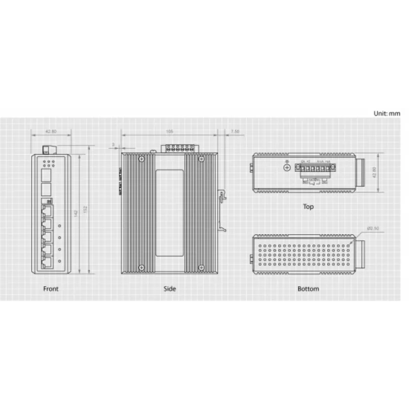 LevelOne 6-pordine Gigabit-tööstuslüliti, 1 x SFP, 1 x SFP/RJ45 Combo, -40 °C kuni 75 °C, DIN-liist