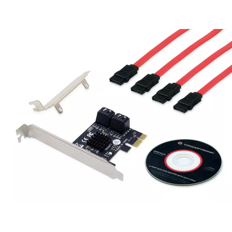 Conceptronic EMRICK 4-pordiline SATA PCIe adapter koos SATA-kaablitega