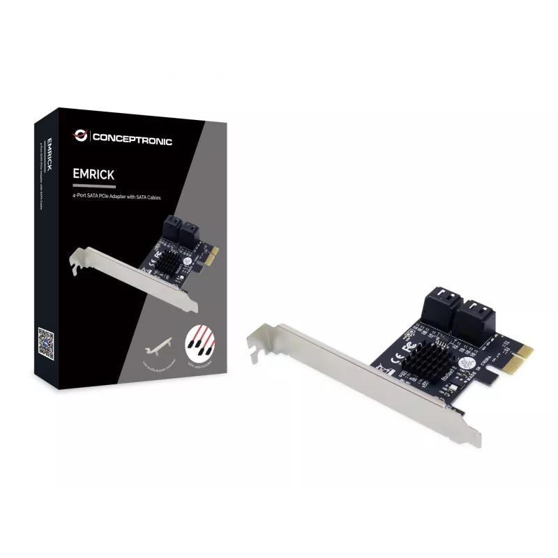 Conceptronic EMRICK 4-pordiline SATA PCIe adapter koos SATA-kaablitega