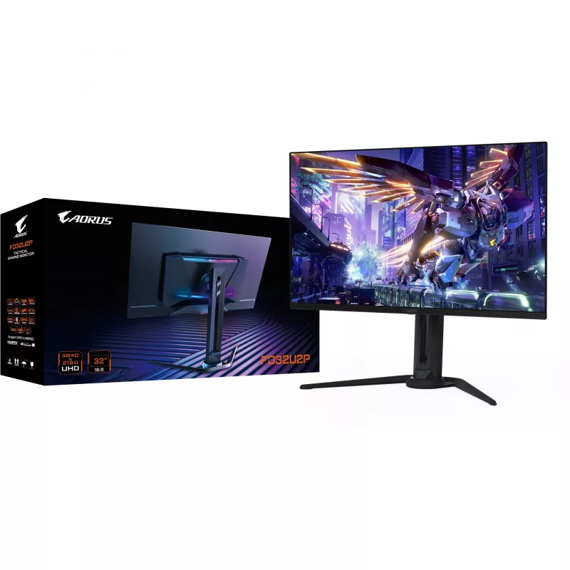 GIGABYTE AORUS FO32U2P 32-tolline OLED-mängumonitor – 3840 x 2160 (UHD), 240 Hz, 0,03 ms, 250 cd/m², KVM, FreeSync Premium Pro, DisplayHDR True Must 400, DisplayPort 2.1